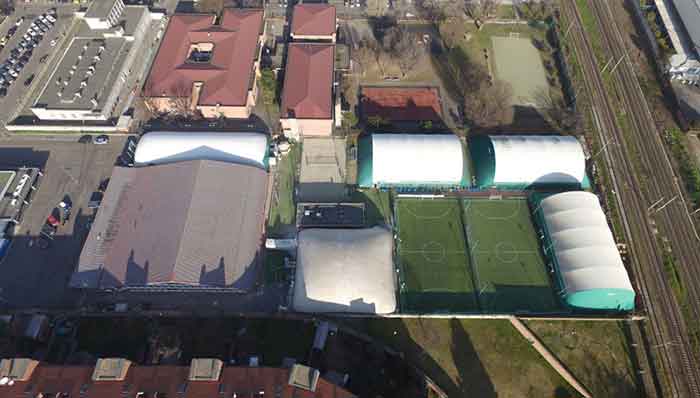 Lombardia Uno | Affitto Campi da Calcio, Calcetto, Beach Volley, Beach Tennis, Foot Volley e Paddle Padel a Milano | immagine Palauno aerea