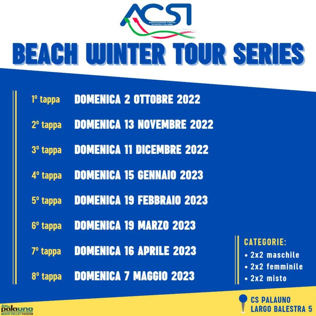 ACSI Beach Winter Tour Series 2021-2022 domenica 27 febbraio Beach Volley Milano Palauno