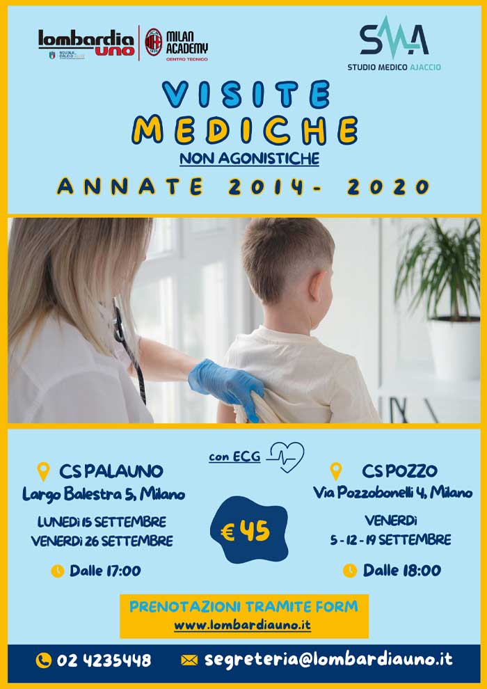 Locandina per le visite mediche sportive non agonistiche calcio a Milano