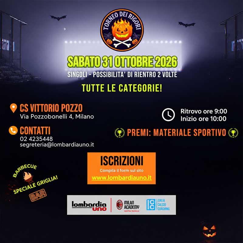 Calcio torneo dei rigori 31 ottobre 2026 halloween con grigliata